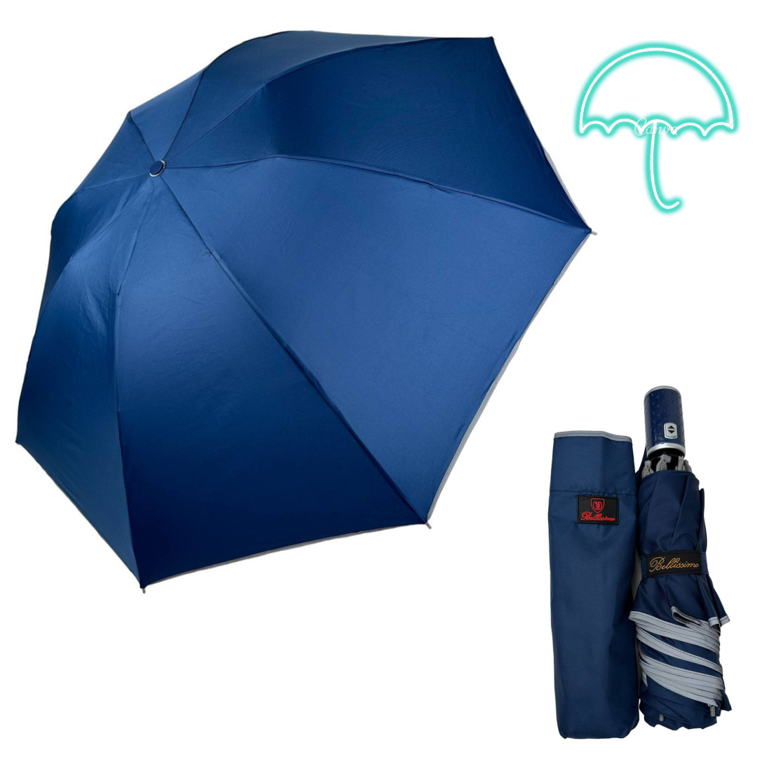 Жіноча складна парасолька автомат зі світловідбиваючою смужкою від Bellissimo, синій М0626-1