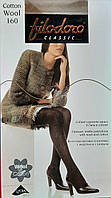 Жіноча тепла колгота котон + шерсть, 160 ден, Cotton Wool, Filodooro, чорна 2,4, Італія