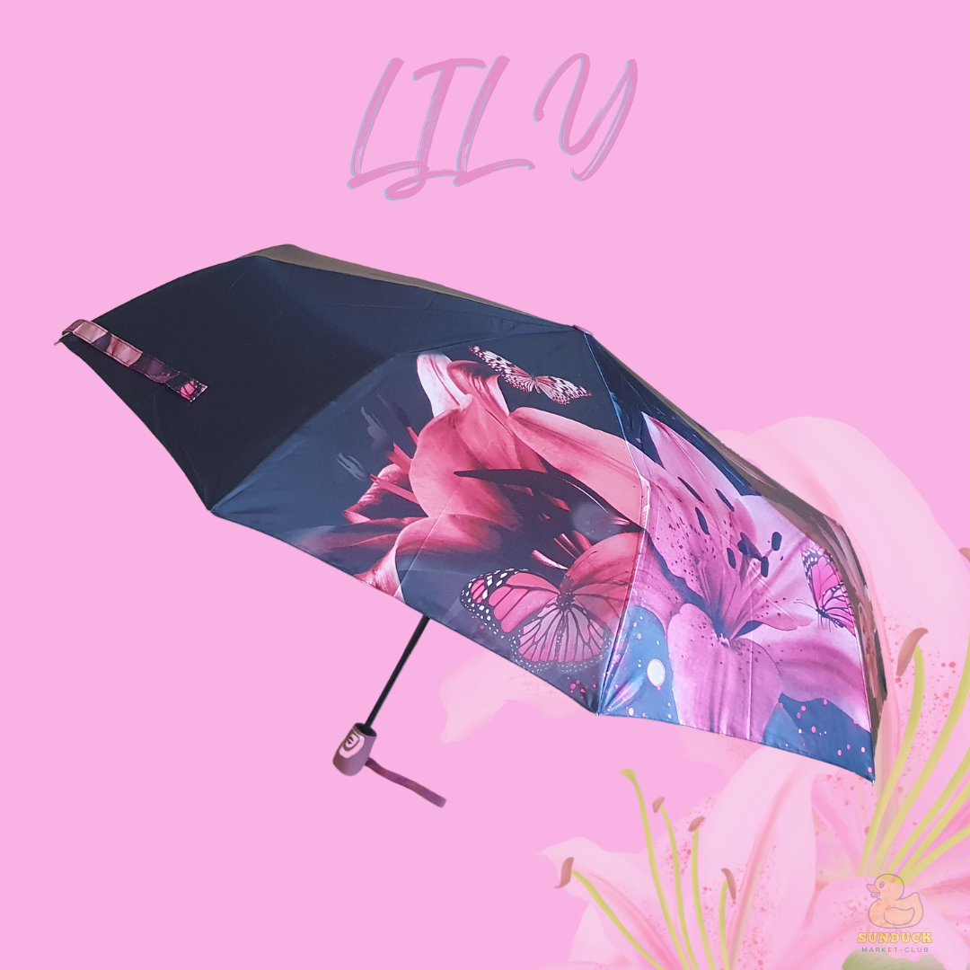 Жіноча парасолька напівавтомат синій з атласними квітами Frei Regen 3016, фото 1