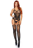 Бодистокинг с имитацией чулок Leg Avenue Jacquard Net Bodystocking, One Size (Black)