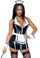 Эротический виниловый костюм горничной Leg Avenue Vinyl Naughty Maid, L (Black/White)