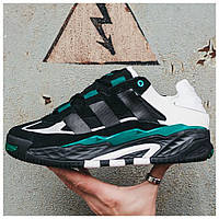 Мужские кроссовки Adidas Niteball Black Green, черно-белые кожаные кроссовки адидас найтбол замшевые