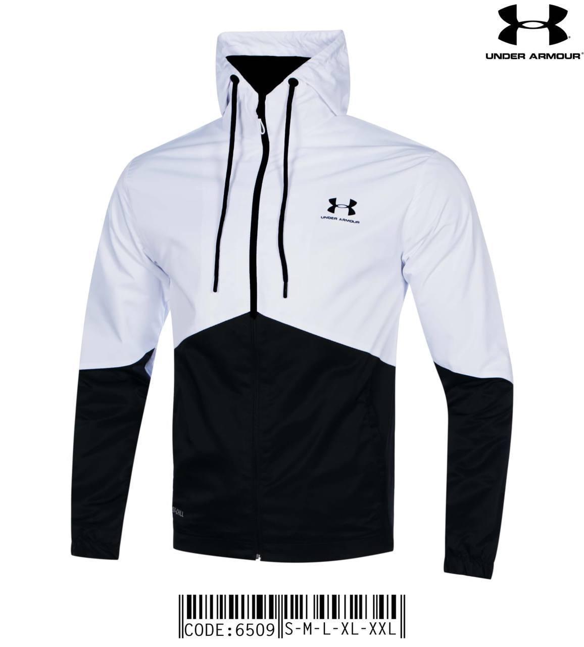 Куртка чоловіча Under Armour вітровка непромокальна чорна з білим спортивна весна осінь із капюшоном люкс, фото 1