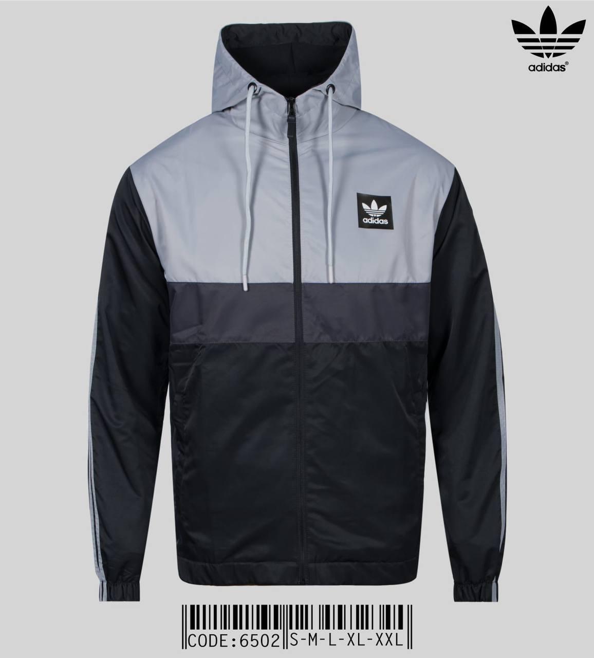 Вітровка Adidas чорний із сірим чоловіча куртка демісезонна модна з капюшоном весна осінь люкс