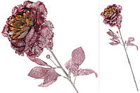 Декоративный цветок Пион Бургунди с серебряным глиттером, 61см