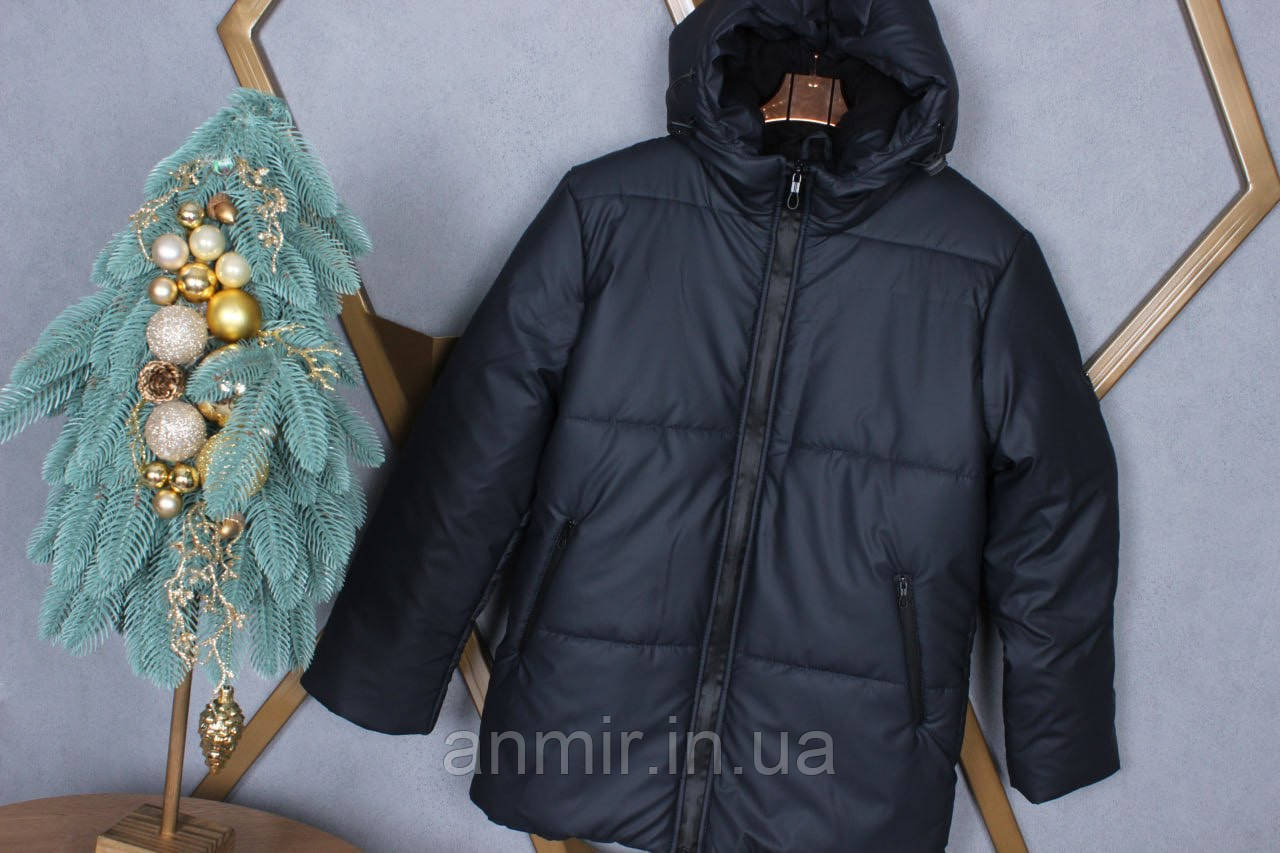 Куртка зимова підліткова з капюшоном для хлопчика 9-14 років, колір темно-синій