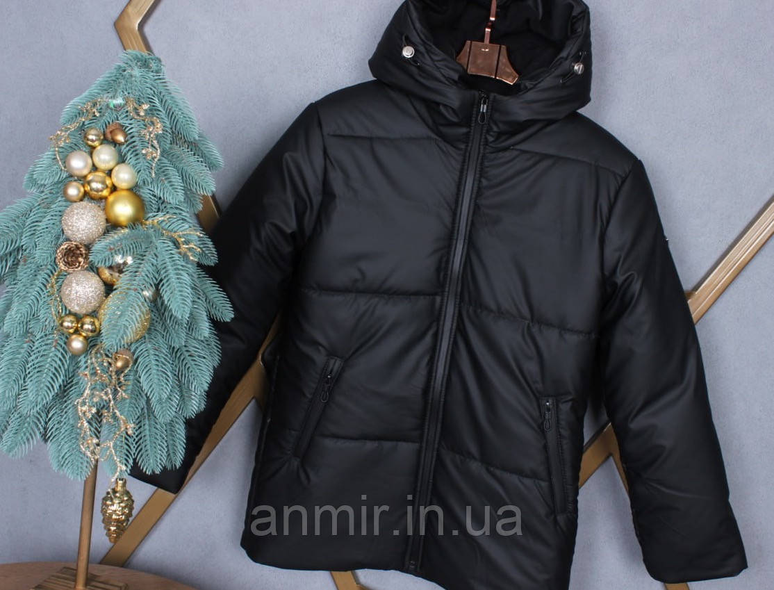 Куртка зимова підліткова з капюшоном для хлопчика 9-14 років, колір чорний