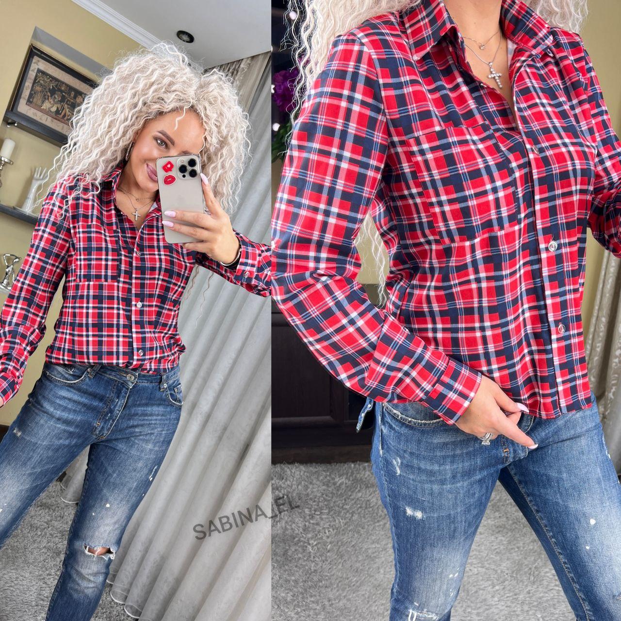 Сорочка з візерунком і коміром на ґудзиках хіт 2024 КРАСНА КЛІТКА РОЗМІР С, фото 1