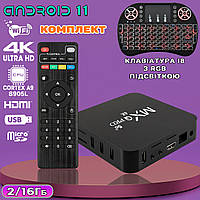 Смарт-приставка MXQPRO 4K,  2/16G, Android 11 з пультом, S905L Cortex A9 2 ГГц, Wi-Fi, BT, 4хUSB + Клавіатура