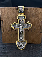 Позолоченный 925 серебряный православный крест с чернением