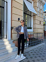 Женский джинсовый удобный костюм на осень 40/42, сірий з чорними брюками