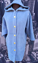 Жіноче тепле пальто-кардиган на кнопках з капюшоном Т235с Синій