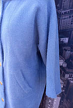 Жіноче тепле пальто-кардиган на кнопках з капюшоном Т235с Синій, фото 2