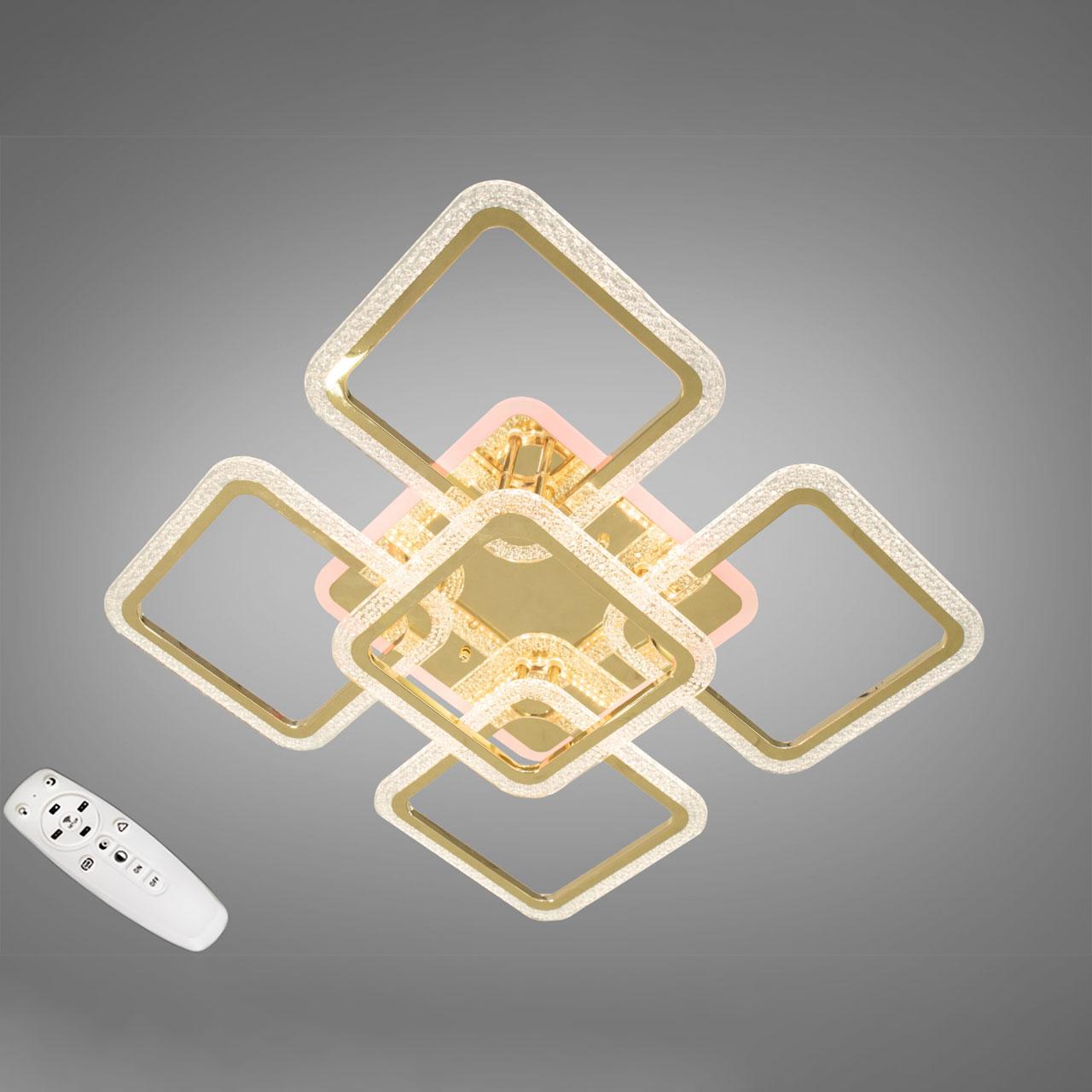 Сучасна світлодіодна люстра 130 Вт з пузирчатим акрилом на пульті д/у підсвітка основи колір золотий D-A9281/4+1G LED 3color, фото 1