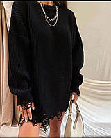 Женский оверсайз вязаный свитер туника платье стильный длинный удобный черный и мокко Чорний