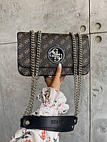 Жіноча подарункова сумка клатч Guess (коричнева) art0233 стильна витончена сумочка на довгому ланцюжку house