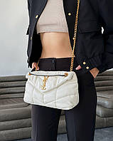 Женская сумка клатч YSL Puffer Chain White Gold (белая) AS420 маленькая сумочка с эмблемой YSL Ив Сен Лоран