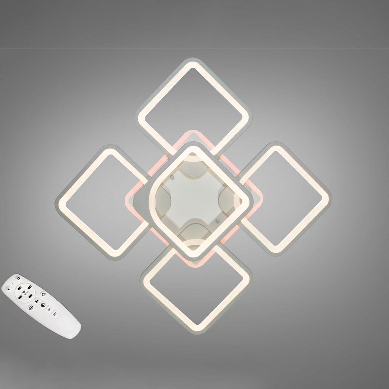 Світлодіодна люстра 150 Вт з підсвічуванням основи та пультом д/к колір каркасу сірий D-9171/4+1 GR LED 3color dimmer, фото 1