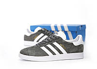 Женские кроссовки Adidas Gazelle (серые с белым) низкие молодёжные демисезонные кеды К11247 тренд