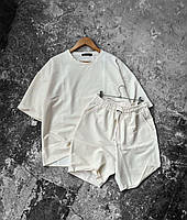 Мужской базовый костюм футболка+шорты (белый) k82 качественная повседневная спортивная одежда для парней house