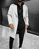 Мужское пальто классическое демисезонное (серое) splt23 стильное представительное кашемировое для парней тренд