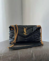 Женская сумка клатч YSL Puffer Chain Black Gold (черная) AS413 маленькая сумочка с эмблемой YSL Ив Сен Лоран