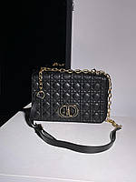 Женская сумка Christian Dior Large Caro Bag Black (черная) KIS03087 стильная на декоративной цепочке тренд