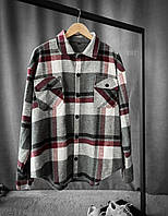 Мужская рубашка в клетку байковая (серая с черным) r162 классная стильная теплая премиум качество для парня