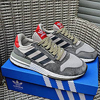 Мужские кроссовки Adidas ZX 500 RM Commonwealth (серые с красным) стильные повседневные кроссы KS 1622 тренд