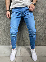 Мужские базовые джинсы зауженные (голубые) 8087 молодежные удобные повседневные для парней топ