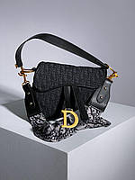 Женская мини сумка клатч Christian Dior Saddle Textile Black (черная) KIS03061 стильная модная Кристиан Диор