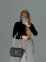 Женская сумка кросс-боди Chanel 2.55 Black/Silver (черная) KIS04026 стильная сумочка на декоративной цепочке