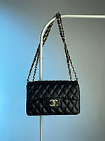 Женская сумка клатч Chanel 1.55 Black/Gold (черная) KIS04037 стильная сумочка на декоративной цепочке cross