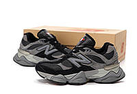 Женские зимние кроссовки New Balance 9060 Winter (чёрные с серым) рефлективные тёплые кроссы на меху К14456