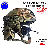 Каска TOR FAST NIJ IIIA (NATO) с наушниками Earmor M32H Тактический шлем Бронешлем