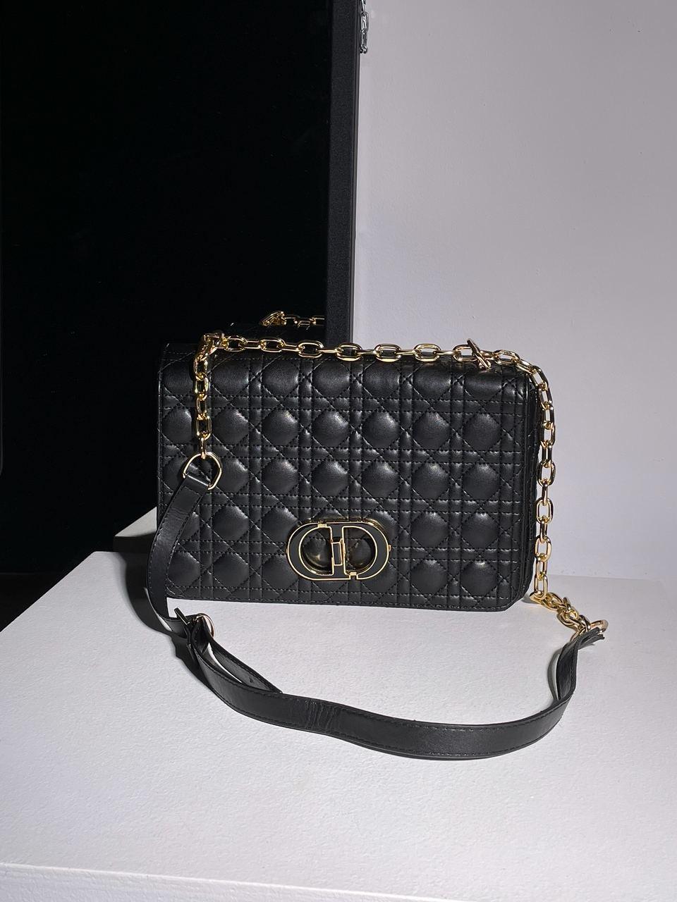 Жіноча сумка Christian Dior Large Caro Bag Black (чорна) KIS03087 стильна на декоративному ланцюжку топ, фото 1