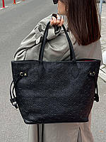 Женская сумка шопер подарочная Louis Vuitton Neverfull Black (черная) AS140 стильная с короткими ручками тренд