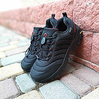 Мужские зимние кроссовки Merrell Vibram Cordura (чёрные с красным) водонепроницаемые низкие термо кросы О3933