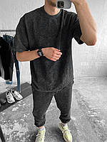Мужской базовый костюм: футболка+штаны (черный) k184 качественная повседневная спортивная одежда для парней