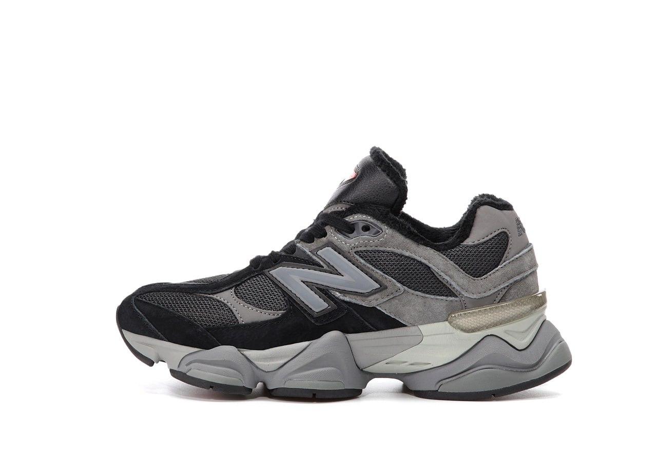 Чоловічі зимові кросівки New Balance 9060 Black Grey Winter Fur (чорно-сірі) низькі теплі кроси хутро Y14456 vkross