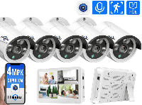 4Мп POE Комплект видеонаблюдения на 5 IP камер Hiseeu с монитором