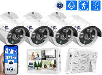POE Комплект видеонаблюдения на 4 IP камеры 4Мп Hiseeu с монитором