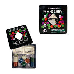 100 B Гра покер, 10 фішок, 2 колоди карток, у металевому контейнері