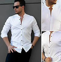 Приталенная мужская рубашка slim fit белая стильная однотонная хлопковая, размер M, L, XL, XXL, 3XL