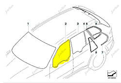 Скло бокових дверей передніх правих BMW X5 E70 (2010-2013) рестайл, 51337137014