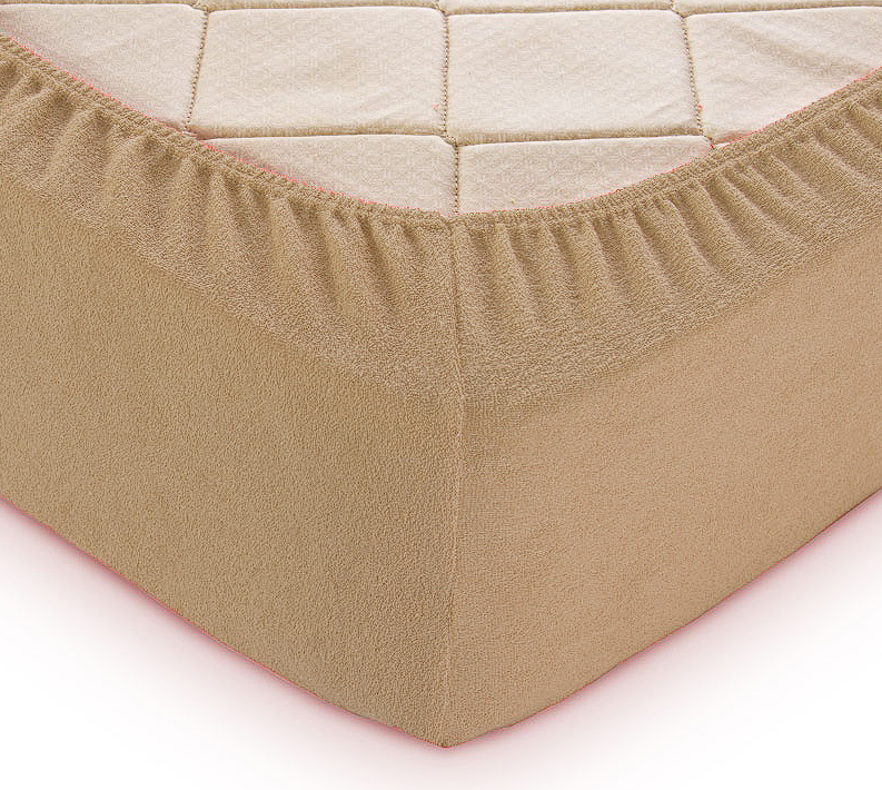 Простирадло на гумці 180х200 махрова двоспальна велика, натяжні простирадла Туреччина якісна Бежевий, фото 1