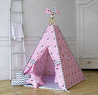 Вігвам "Карнавал рожевий" для дівчинки. Намет дитячий, палатка сіро-рожева. Будиночок для ігор світлий