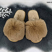 Тапочки жіночі хутряні, хутро штучний песець коричневы 2426_5, фото 2