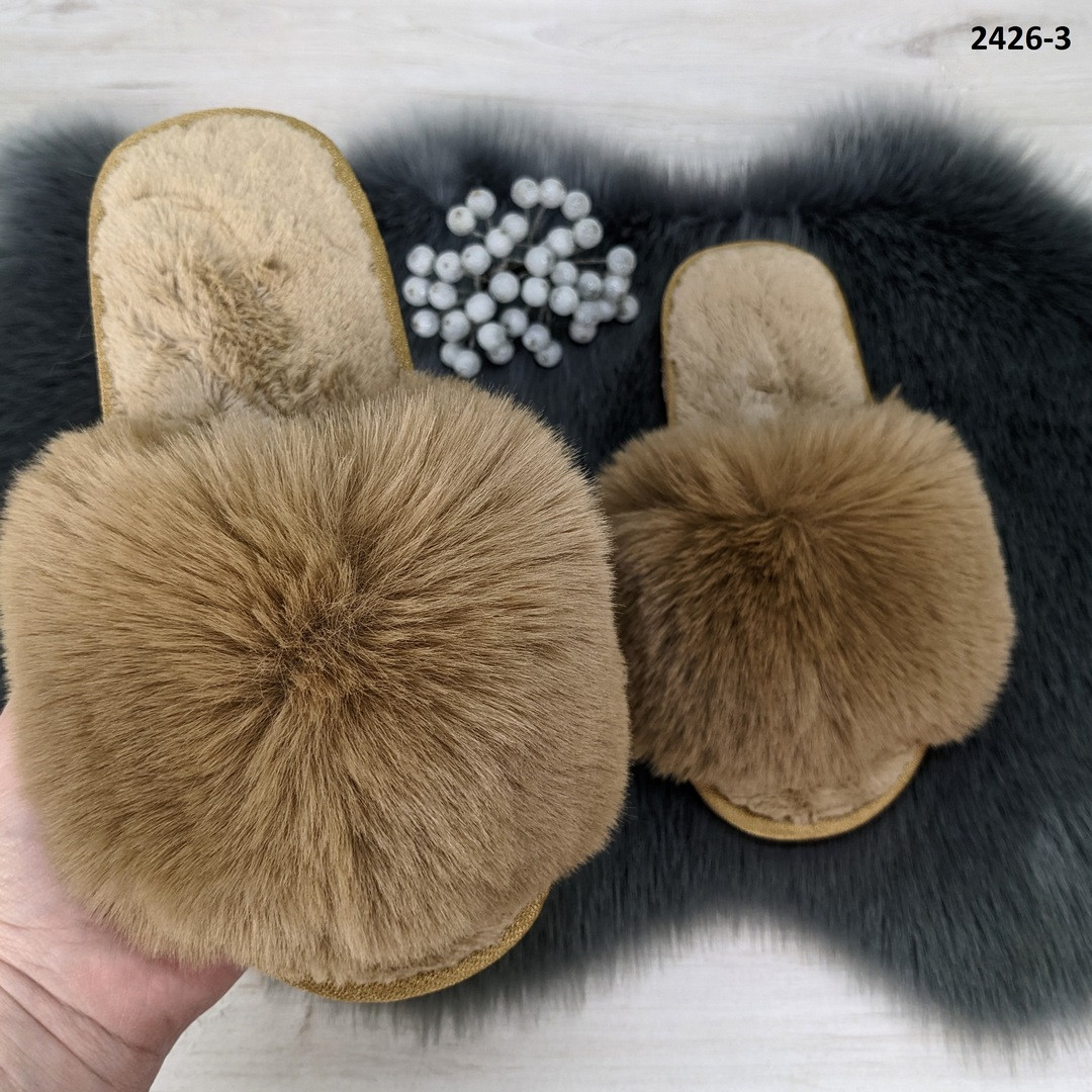 Тапочки жіночі хутряні, хутро штучний песець коричневы 2426_5
