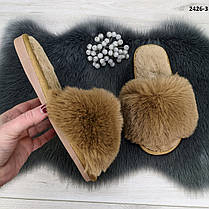Тапочки жіночі хутряні, хутро штучний песець коричневы 2426_5, фото 3